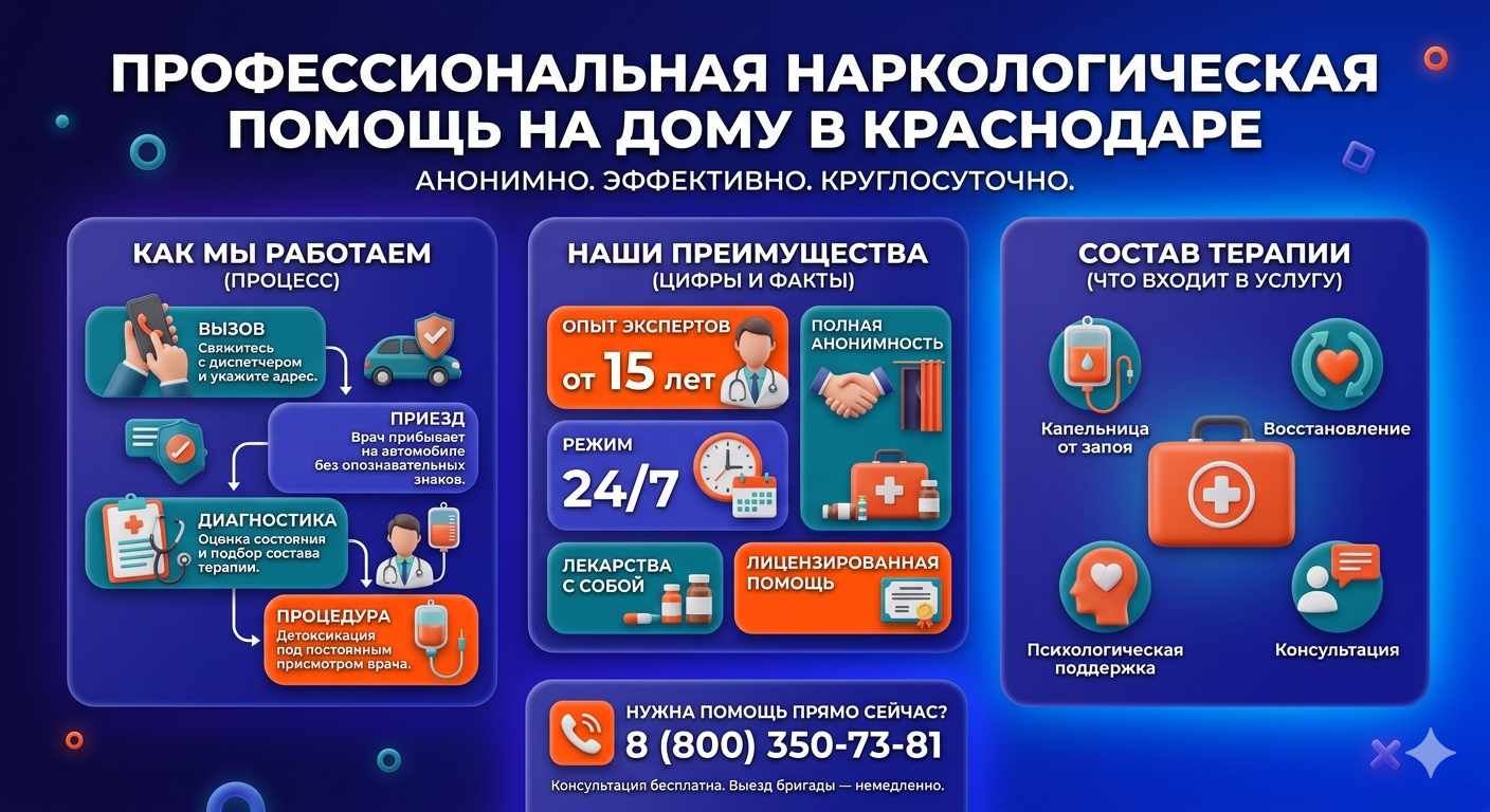 Инфографика о принципах лечения алкоголизма на дому в Шелаболихе: этапы вызова нарколога, преимущества анонимной детоксикации и состав медицинской помощи.